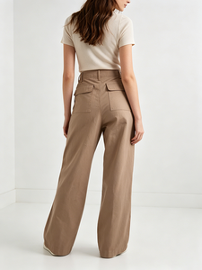 Premium <strong>Women</strong> Minimalist Khaki Wide Leg Pants Tailored Casual Trousers Smart Casual Weekend Wear Custom Sizes Available - Product Image 2