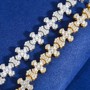 Neuer Trend: 12 mm breites Gliederarmband mit Kreuz aus 925er Sterlingsilber, Iced Out mit VVS-Moissanit in Pavé-Fassung, für Herren im Hip-Hop-Stil - Product Image 2