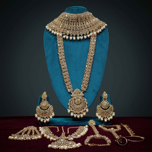 Rose Gold Plated Bridal Jewelry <b>Set</b> With Choker Necklace Earrings Maang Tikka And Anklet For Wedding Women D. No.56 - Product Image 3