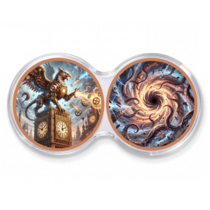 Set di Monete Commemorative in Rame Puro .999 da 1 oz - Design Steampunk con Griffone vs Vortice di Cthulhu e Croce d'Angelo Antica, Oggetto da Collezione per Appassionati d'Arte - Product Image 1