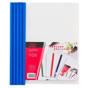 Deli A4 Classeur transparent à clip, organiseur de documents en plastique, porte-fichiers de bureau, couleur aléatoire, blanc, avec barre de traction - Product Image 3