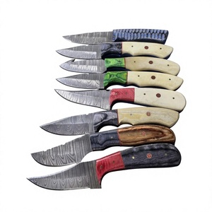 Cuchillos Rajput de hoja fija con punta caída, de acero de Damasco forjado, 20 cm, mango de madera Pakka azul, 3 años de garantía, para bricolaje, camping y caza - Product Image 1