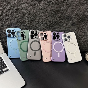 Ultra-Thin Borderless <b>PC</b> Hard Mobile Phone Case for iPhone 16 ProMax 15 Simple Style Pure Color Magnetic <b>Wireless</b> Charging Shell - Product Image 2