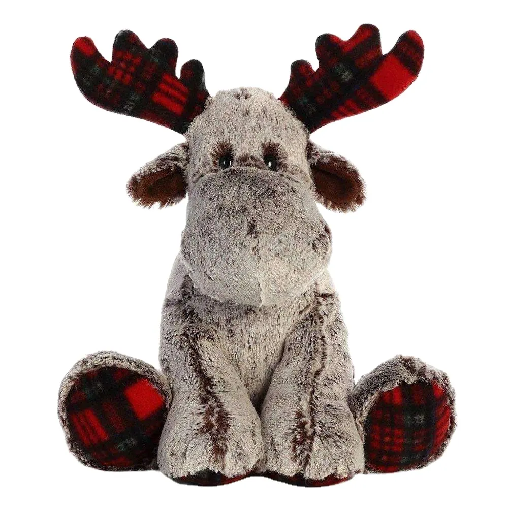 Customized 14-inch Stuffed Animal Soft Toy Tartan Moose Plush Toy Christmas Elk Soft Toy Gift For Kid