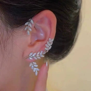 Funny <strong>Earrings</strong> Full Diamonds Leaf <strong>Earrings</strong> <strong>Hooks</strong>, Detachable for Two Wear, and Golden Branch and Jade Leaf Stud <strong>Earrings</strong> SJ-0018 - Product Image 5