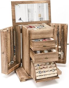 Boîte de rangement de luxe en bois massif avec doublure en lin pour bijoux de mariage, boîte à bagues en bois - Product Image 4