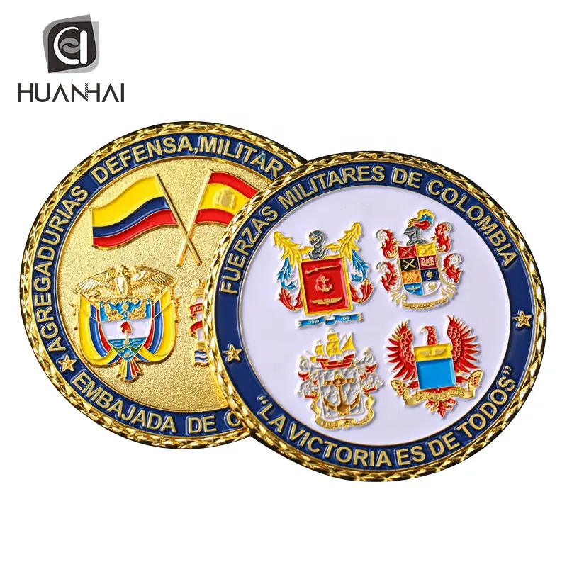 Aanpassen Emaille Logo Vlag 3D Gold Metal Colombia Coin Souvenir