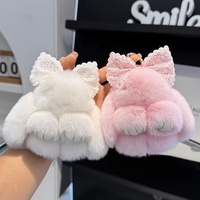 Porte-clés mini lapin en peluche M, fausse fourrure moelleuse, avec longues oreilles, nœud en strass scintillant, porte-clés en fourrure de lapin