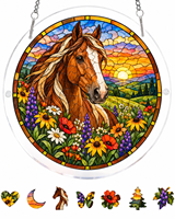 Kit de bricolage pour pendentif suspendu en verre acrylique 3D, motif cheval sauvage au coucher du soleil, style vitrail, avec puzzle à lames de scie, OEM d'usine