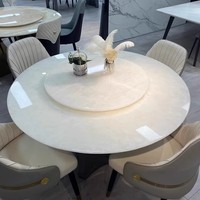 Weißer Eisjade Minimalistischer Moderner Esstisch mit Drehbarer Marmorplatte und Stuhlset für Villa und Große Apartments