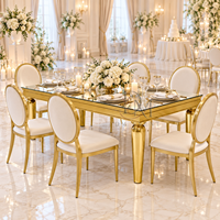 Table de salle à manger rectangulaire haut de gamme en acier inoxydable avec plateau miroir et pieds ronds effilés pour événements et banquets