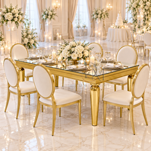 Mesa de Comedor Rectangular de Acero Inoxidable de Primera Calidad con Tapa de Espejo y Patas Redondas Cónicas para Banquetes de Boda - Product Image 2