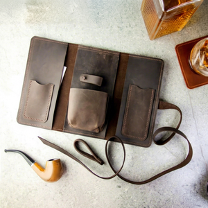 Étui à pipe en cuir artisanal vintage, étui de voyage personnalisé en cuir véritable pour pipe à tabac, sac de rangement PRB-0018 - Product Image 1