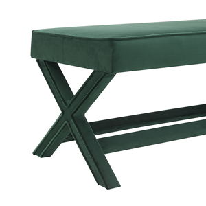 Velvet Green Upholstered <b>Bench</b> with X-Crossed Legs Comfort <b>Cushion</b> Pouf - Product Image 6