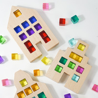 Blocs de construction en plastique acrylique, cubes translucides arc-en-ciel, jouets créatifs, 50 pièces, thème bâtiments modernes pour enfants de 5 à 7 ans