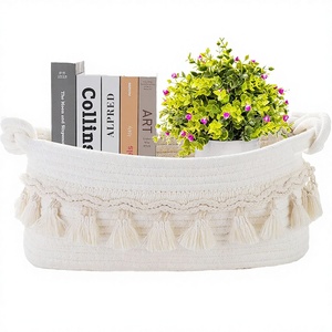 Panier de rangement multifonctionnel en corde de coton écologique, simple et nouveau, avec pompon, pour cosmétiques, organisation de bureau, télécommande - Product Image 2