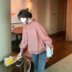 Blusa elegante Organza da donna <span class=keywords><strong>con</strong></span> maniche lunghe a lanterna e <span class=keywords><strong>fiocco</strong></span> ampio in Chiffon per la primavera/estate - Product Image 4