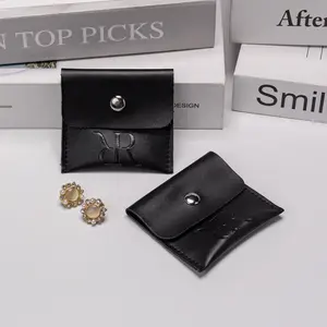 Kunden spezifisches Logo Hochwertige kleine schwarze wasserdichte Knopf taschen für Schmuck Pu Ledertaschen für Schlüssel ringe