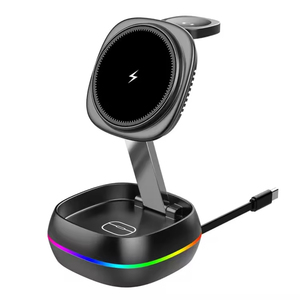 Nuevo Diseño de Cargador Inalámbrico Magnético <span class=keywords><strong>3</strong></span> en 1 con Luz LED, Soporte Plegable Mini de 15w, Estación de Carga Inalámbrica Rápida para Escritorio - Product Image 1