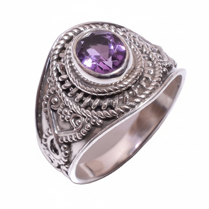Bagues de mariage en améthyste naturelle, argent sterling 925, faites à la main, sertissage clos classique, sur mesure, vente en gros, bagues en argent fin - Product Image 1