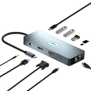 11 trong 1 USB C để pd100w + USB3.0 * 3 + SD + TF + RJ45 1000Mpbs + USB C + VGA + HDTV 4K 60Hz + âm thanh loại C HUB pd100w máy tính xách tay Docking Station - Product Image 2