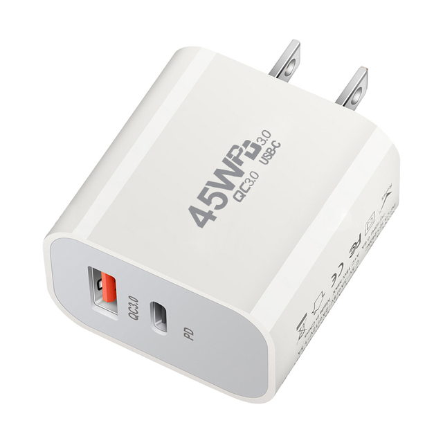 45W Type-C Charger Dual Port Fast Charging Wall Charger Block PD 3.0 + QC3.0 Power Adapter for iPhone 16 Smartphones/Tablets