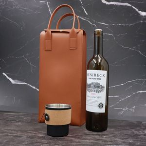 Bolsa Portabotellas de Vino Rectangular Minimalista de Cuero PU Reutilizable y Ecológica, Portabotellas Portátil con Capacidad de 1.3L, Multiusos - Product Image 1