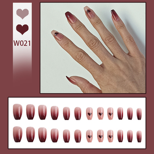 24 <span class=keywords><strong>faux</strong></span> <span class=keywords><strong>ongles</strong></span> à presser rouge bordeaux dégradé, forme cercueil, avec cœur, réutilisables, longs, pour femmes - Product Image 5