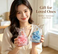 Boîte carrée de roses séchées et préservées, fleurs éternelles sous verre, cadeau pour anniversaire, fête des mères, femme, mère