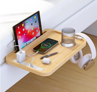 Organisateur de bureau à double niveau en bambou pour dortoir universitaire, plateau de chevet avec port de charge USB pour outils