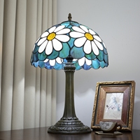   Lampe de table en verre teinté, 12 pouces de large, style marguerite, pour salon, chambre, dortoir, cuisine, décoration de la maison, cadeau de festival