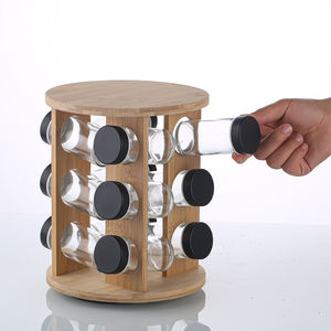 Estante de pie para encimera, estante giratorio de madera para almacenamiento de botellas de 20 tarros, juego de estante giratorio para especias para cocina casera - Product Image 5