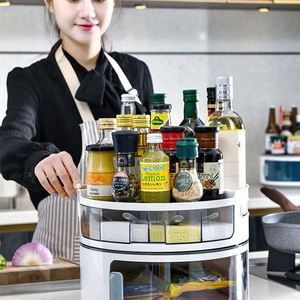 Transparent Plastic Double Rust Resistant Lazy Kitchen Spice <b>Rack</b> Makeup Storage 360 Degree Turntable Rotating Seasoning - Product Image 1