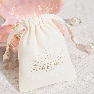 Custom Logo Printed Small Cotton Linen Packaging Bag for Jewelry Luxury Beige Muslin Cotton Necklace <b>Ring</b> Bracelet Jewelry Pouch - Product Image 2
