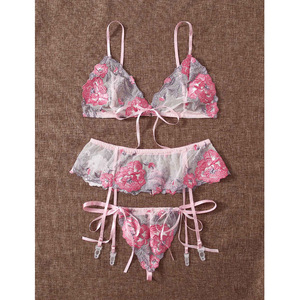 <strong>Cute</strong> Girls Femme Transparent Open Hot Embroidery Bra and Panty With Garter Belts <strong>Japanese</strong> Mature Women Sexy <strong>Lingerie</strong> - Product Image 5