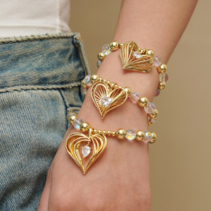 Heart Shape Pearl Necklace Gold Tone Clavicle Chain Everyday Wear Jewelry Set With Crystal Pendant DZ 3372 DZ 3373 DZ 3374 DZ - Product Image 3