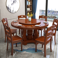 Table à manger moderne en bois massif à rotation 360° avec 8 chaises, ensemble de meubles de salle à manger ronds durables et imperméables