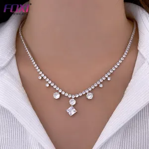 Newest Colorful Cubic Zirconia Necklace Beaded Chains Iced Out Rainbow CZ chain Necklace Jewelry