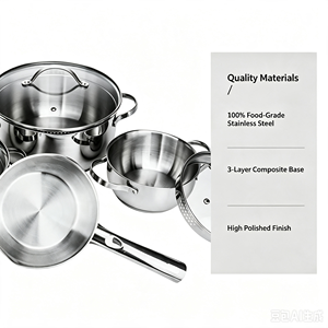 Ensemble de casseroles modernes écologiques en acier inoxydable avec <span class=keywords><strong>couvercle</strong></span> en verre, sans revêtement, compatibles lave-vaisselle, induction et gaz - Product Image 3