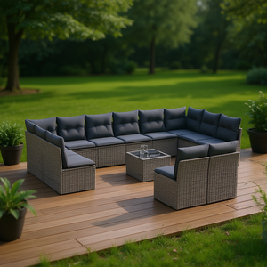 Grey Poly Rattan Garden <b>Sofa</b> <b>Set</b> UV Resistant Waterproof Cushions Outdoor Furniture Contemporary Design - Product Image 2