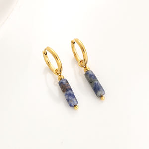 Mini Damen & Herren Edelstahl runde Huggie Ohrringe mit Naturstein perlen Modischer Stud <span class=keywords><strong>Hoop</strong></span> Schmuck - Product Image 5