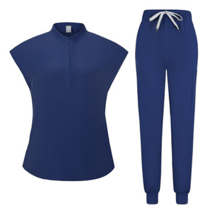 Women's Sleeveless Scrub <b>Set</b> Knitted Split Uniform Medical Workwear For <b>Doctor</b> Beauty Salon Staff S XXL - Product Image 3