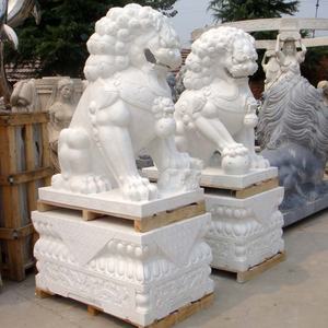 中国風等身大白い大理石foo犬彫刻寺院ライオン像 - Product Image 3