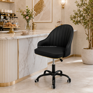 Silla de Bar Elegante con Respaldo de PU Negro, Taburete con Ruedas y Altura Ajustable para Salón de Belleza, Spa, Estudio y Área de Recepción - Product Image 6