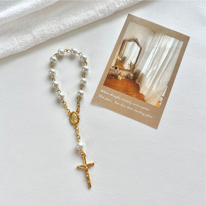 YL Mini chapelet ensemble or argent perle premier baptême cadeaux miraculeux vierge marie médaille Crucifix jésus alliage sac voiture poche - Product Image 6