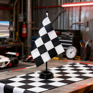 Factory Wholesale 100% Polyester Eco-Friendly Digital Printing PVC Flagpole Black White Checkered Racing Table <b>Flags</b> 11.8inch - Product Image 5