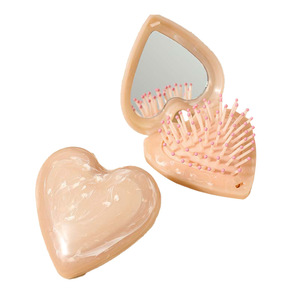 2025 noticias Popular dulce amor forma Mini portátil plegable tocador espejo peine lindo corazón patrón bolsillo plástico peine para el cabello - Product Image 5