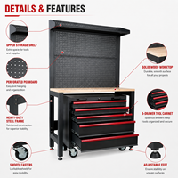 Chariot à outils haute capacité avec 5 tiroirs verrouillables, panneau perforé réglable et roulettes pivotantes pour atelier de mécanique professionnel