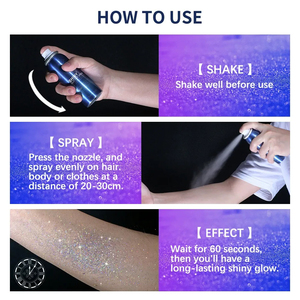 <span class=keywords><strong>Spray</strong></span> scintillant pour le corps, les cheveux et les <span class=keywords><strong>vêtements</strong></span> Party Star 60 ml, brillant, longue durée, imperméable et résistant à la transpiration, pour les soirées en boîte de nuit - Product Image 2