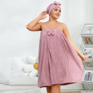 Albornoz de tubo de forro polar coral grueso para mujer, suave y absorbente, toalla de baño para el hogar, se puede usar como falda de baño envolvente, incluye falda de baño. - Product Image 1